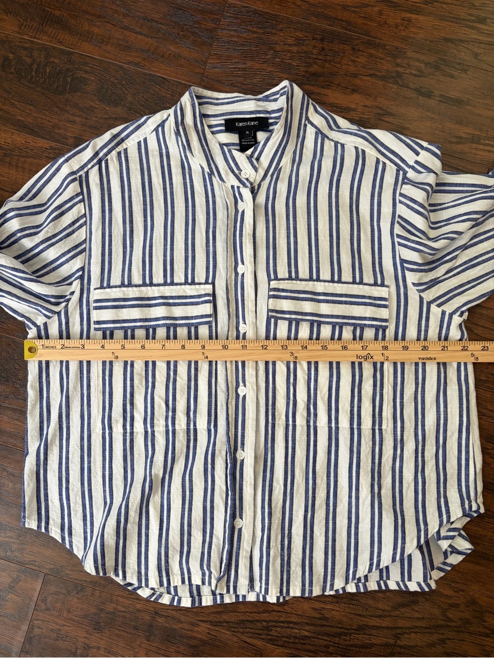 Karen Kane Cotton Striped Button Down Shirt - Picture 8 of 14